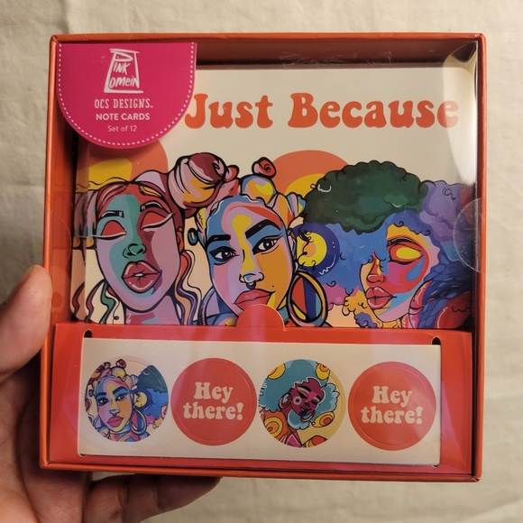 Pink Lomein "Just Because" Note Cards Stickers Set of 12 - Picture 1 of 5